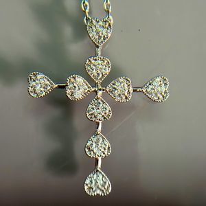 Sterling Silver Rhodium Plated Diamond Shamrock Hearts Lucky Cross Necklace